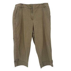 Talbots Womens Stretch olive Cropped Pants Size 16 Cotton stretch Hem Detail